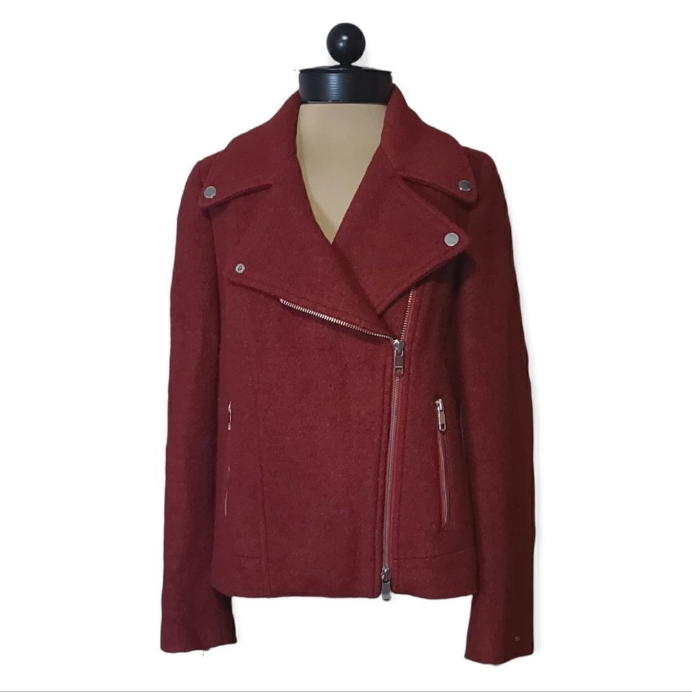 Tommy Hilfiger Red Wool Blend Moto Style Waist Jacket Size 10